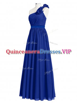 Fantastic Floor Length Royal Blue Damas Dress One Shoulder Sleeveless Zipper