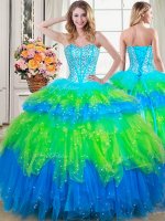 Modern Multi-color Sleeveless Beading and Ruffled Layers Floor Length Quince Ball Gowns