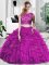 Deluxe Fuchsia Two Pieces Tulle Scoop Sleeveless Lace and Ruffles Floor Length Zipper Quinceanera Gowns