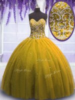 Brown Lace Up Ball Gown Prom Dress Beading Sleeveless Floor Length