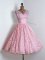 Baby Pink Lace Lace Up V-neck Sleeveless Mini Length Quinceanera Court Dresses Lace