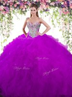 Floor Length Lace Up Quinceanera Gown Eggplant Purple for Military Ball and Sweet 16 and Quinceanera with Beading