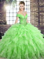 Pretty Off The Shoulder Neckline Beading and Ruffles Quinceanera Dresses Sleeveless Lace Up(SKU SJQDDT2091002-11BIZ)
