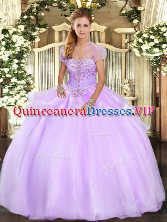 Floor Length Ball Gowns Sleeveless Lavender Quinceanera Gown Lace Up