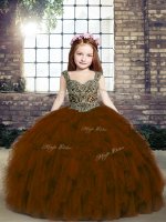 Beading and Ruffles Pageant Dress for Womens Brown Lace Up Sleeveless Floor Length