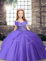 Lavender Sleeveless Beading Floor Length Kids Formal Wear