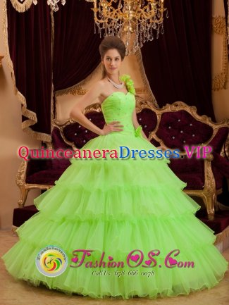 Yuscaran Honduras Stuuning Spring Green One Shoulder Ruffles Layered Quinceanera Cake Dress With A-line / Princess In Illinois