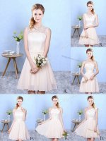 Champagne Lace Up One Shoulder Lace Quinceanera Court of Honor Dress Chiffon Sleeveless