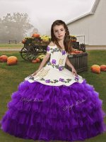 Eggplant Purple Pageant Dresses Party and Wedding Party with Embroidery and Ruffled Layers Straps Sleeveless Lace Up
