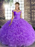 Admirable Off The Shoulder Sleeveless Fabric With Rolling Flowers Quince Ball Gowns Beading Lace Up