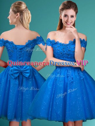 Off The Shoulder Sleeveless Tulle Quinceanera Dama Dress Lace and Belt Lace Up