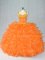 Luxurious Sleeveless Organza Floor Length Lace Up Sweet 16 Dresses in Orange with Beading and Ruffles