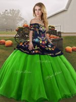 Green Tulle Lace Up Sweet 16 Dresses Sleeveless Floor Length Embroidery