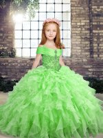 Custom Designed Straps Sleeveless Child Pageant Dress Floor Length Beading and Ruffles Organza(SKU PAG1211-11BIZ)