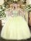 Sleeveless Organza Floor Length Lace Up Sweet 16 Dress in Light Yellow with Beading