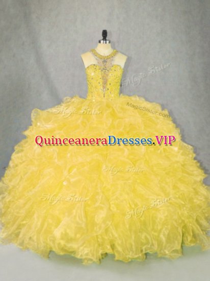 Sleeveless Zipper Floor Length Beading and Ruffles Sweet 16 Dresses - Click Image to Close