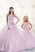 Tulle Sleeveless Floor Length Vestidos de Quinceanera and Beading