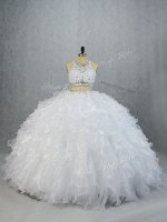 Adorable White Scoop Neckline Beading and Ruffles 15 Quinceanera Dress Sleeveless Lace Up