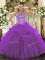 Purple Ball Gowns Beading and Embroidery Quinceanera Gowns Lace Up Organza Sleeveless Floor Length