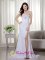 High Slit White Column Sweetheart Brush Train Chiffon Beading and Ruch Quinceanera Dama Dress in Jacksonville FL