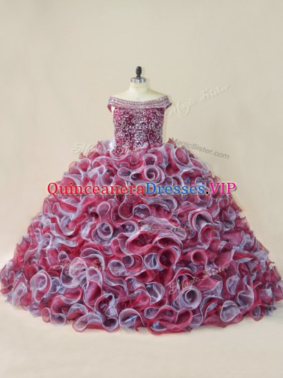 Multi-color Lace Up Quinceanera Dress Beading and Ruffles Sleeveless Court Train - Click Image to Close