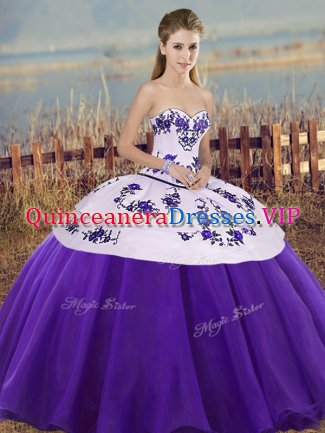 Superior Floor Length Ball Gowns Sleeveless White And Purple Quince Ball Gowns Lace Up
