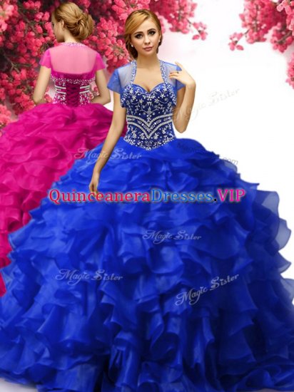 Trendy Organza Sleeveless Floor Length Sweet 16 Quinceanera Dress and Beading and Ruffles - Click Image to Close