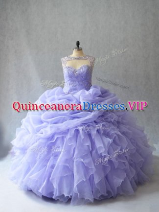 Lavender Quinceanera Gown Scoop Sleeveless Brush Train Lace Up