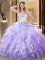 Lavender Organza Lace Up Strapless Sleeveless Floor Length Sweet 16 Dress Embroidery and Ruffles