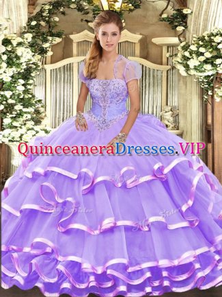 Strapless Sleeveless Lace Up Quinceanera Gown Lavender Organza