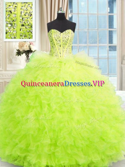 Sweet Tulle Sleeveless Floor Length Vestidos de Quinceanera and Beading and Ruffles - Click Image to Close