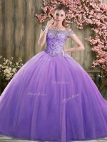 Tulle Off The Shoulder Sleeveless Lace Up Beading Sweet 16 Dress in Lavender(SKU SJQDDT2067002-2BIZ)
