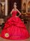 Lubbock TX Stylish Red Appliques Decorate Bust Christmas Party dress With Taffeta Beading And Ruffles
