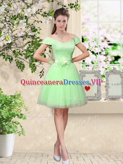 Elegant Apple Green Quinceanera Court Dresses Prom and Party with Lace and Belt V-neck Cap Sleeves Lace Up - Click Image to Close