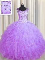 See Through Zipper Up Square Sleeveless Tulle Sweet 16 Dresses Beading and Ruffles Zipper(SKU PSSW0435-12BIZ)