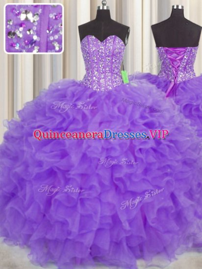 Luxurious Visible Boning Sweetheart Sleeveless Organza Sweet 16 Dress Lace and Ruffles and Sashes ribbons Lace Up - Click Image to Close