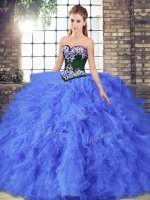 Ball Gowns Sweet 16 Dress Blue Sweetheart Tulle Sleeveless Floor Length Lace Up