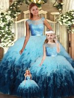Ball Gowns Quinceanera Gown Multi-color Scoop Tulle Sleeveless Floor Length Backless