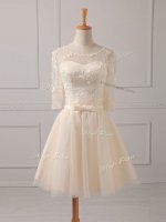 High Quality Mini Length Champagne Dama Dress Scoop Half Sleeves Lace Up