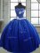 High Quality Royal Blue Tulle Lace Up Strapless Sleeveless Floor Length Sweet 16 Quinceanera Dress Beading