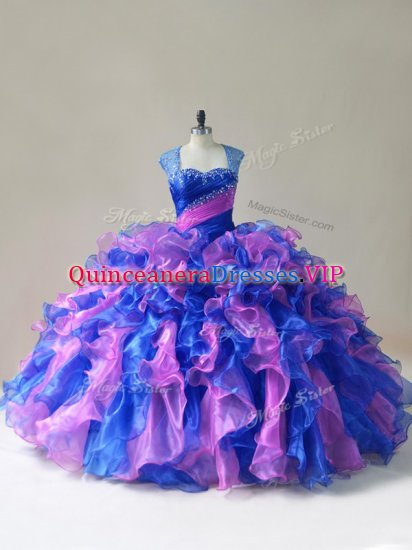 Fashion Sleeveless Zipper Floor Length Beading and Ruffles Quinceanera Gowns - Click Image to Close