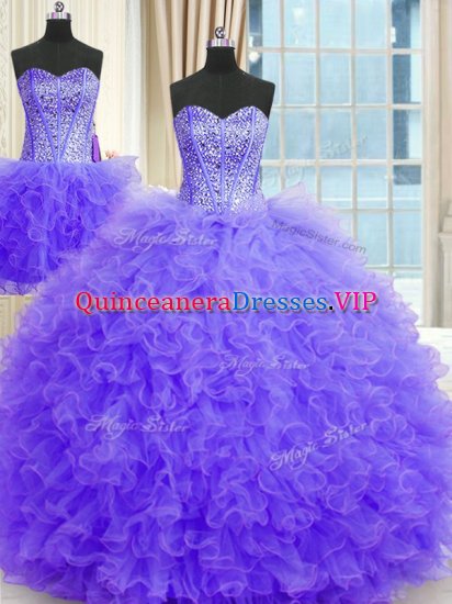 Superior Three Piece Ball Gowns Quinceanera Gown Lavender Strapless Tulle Sleeveless Floor Length Lace Up - Click Image to Close
