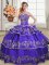 Purple Ball Gowns Satin and Organza Sweetheart Sleeveless Embroidery and Ruffled Layers Floor Length Lace Up Quinceanera Gown