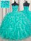 Deluxe Turquoise Sweet 16 Dresses Military Ball and Sweet 16 and Quinceanera with Beading and Ruffles Sweetheart Sleeveless Lace Up