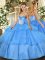 Baby Blue 15 Quinceanera Dress Military Ball and Sweet 16 and Quinceanera with Beading and Ruffled Layers Sweetheart Sleeveless Lace Up