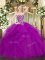 Popular Fuchsia Sweetheart Neckline Beading and Ruffles 15th Birthday Dress Sleeveless Lace Up