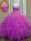 New Style Sleeveless Floor Length Beading and Ruffles Zipper Ball Gown Prom Dress with Fuchsia