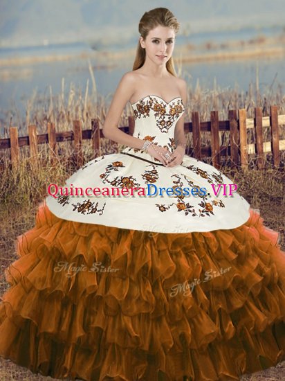 Brown Sweetheart Neckline Embroidery and Ruffled Layers and Bowknot Quinceanera Dress Sleeveless Lace Up - Click Image to Close