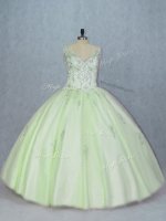 Modern Yellow Green Quinceanera Gown Sweet 16 and Quinceanera with Beading V-neck Sleeveless Lace Up