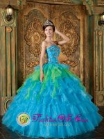 Clifton TX Strapless Colorful Appliques Ruffles Layerd For Quinceanera Dress Ball Gown Customize